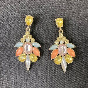 J. Crew Multicolor Crystal Floral Drop Earrings Gold-Tone Backing 2" Length